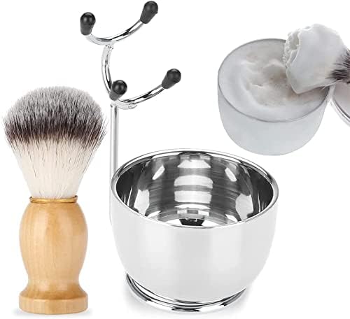 Salmue Men's Beard Shaving Set, Professional Stainless Steel Soap Bowl + Shaving Frame Stand + Hair Shaving Brush Mustache Shaving Tool Shaving Brush Kit Shaving Cleaning Tool - Best Gift