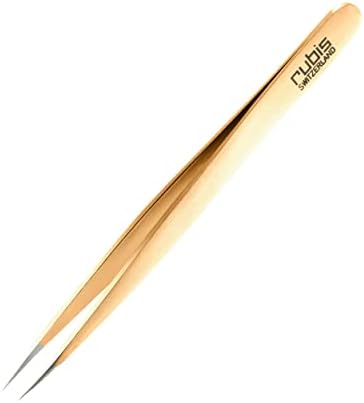 Rubis Stainless Steel Pointed Tweezers for Precise Eyebrows and Hair Removal, 1K003, Made in Switzerland, Gold