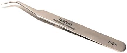 Tweezers for Eyelash Extension Ikigai, Professional Straight and Curved Pointed Precision Tip, Surgical Stainless Steel, Lash Tweezers (7-SA)
