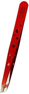 Rubis Elegance Perforated Stainless Steel Slanted Tweezers, For Precise Eyebrows and Hair Removal, Red 1K111/06,Rubis Switzerland Swiss Made World Renowned Precision