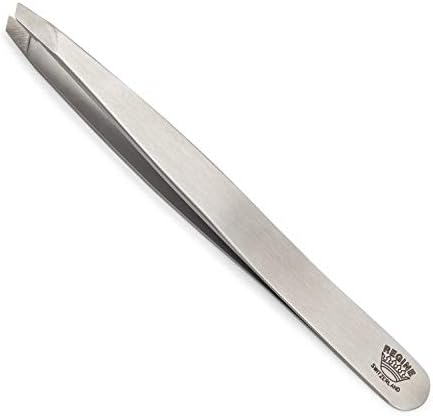 Regine Switzerland Slant Tweezer - Handmade in Switzerland - Professional Eyebrow, Facial & Hair Remover - Etched Interior Tip to Grab Hair From the Root - Perfectly Aligned Tips - Stainless Steel