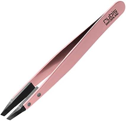 Rubis Classic Techno Stainless Steel Tweezers for Precise Eyebrows and Hair Removal Slanted Polymer Tips, 1KS108, Pink,Rubis Switzerland Swiss Made World Renowned Precision
