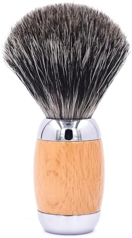 Taconic Shave's 100% Mixed Badger Luxury Shaving Brush - Deluxe Beechwood and Chrome Handle - Shaving Stand Included