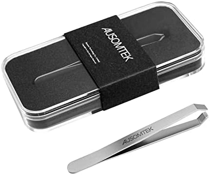 AUSOMTEK Beard Tweezers, White Hair Plucking Tweezers, Stainless Steel, Fine Hair Removal Tweezers, Eyebrows Shaping Tool, 5mm Tip, Clear Box 1Pack