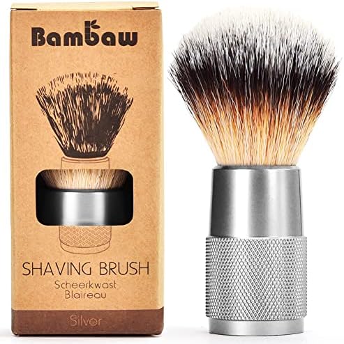 Shaving Brush Vegan | Silver | Ingrown Hair and Razor Bumps Treatment| Durable Shaving Brush Metal Handle| Shaving Brushes for Men and Women | Waste Free Synthetic Hair Brush| Bambaw
